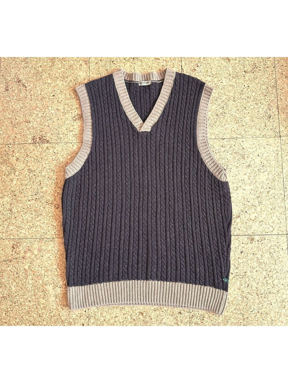 Knickerbocker Cable Knit Sweater Vest Men's Large Brown Tan V Neck Wool Blend
